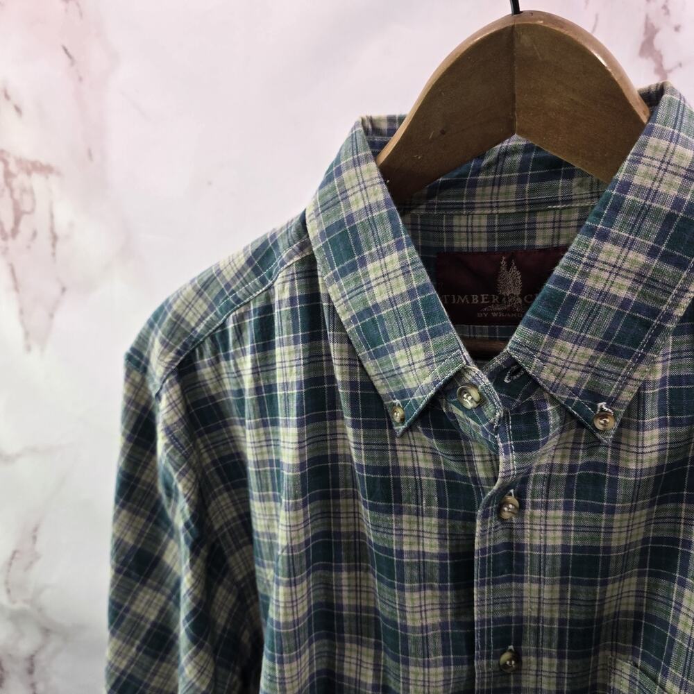 Vintage Shirt Mens Large Tall Green Short Sleeve Button Down Camp 90s Flannel